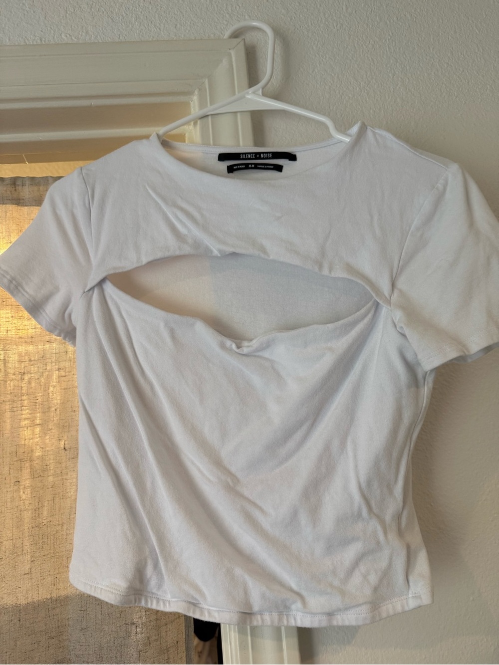 silence + noise White Short Sleeve Top with Front Cutout